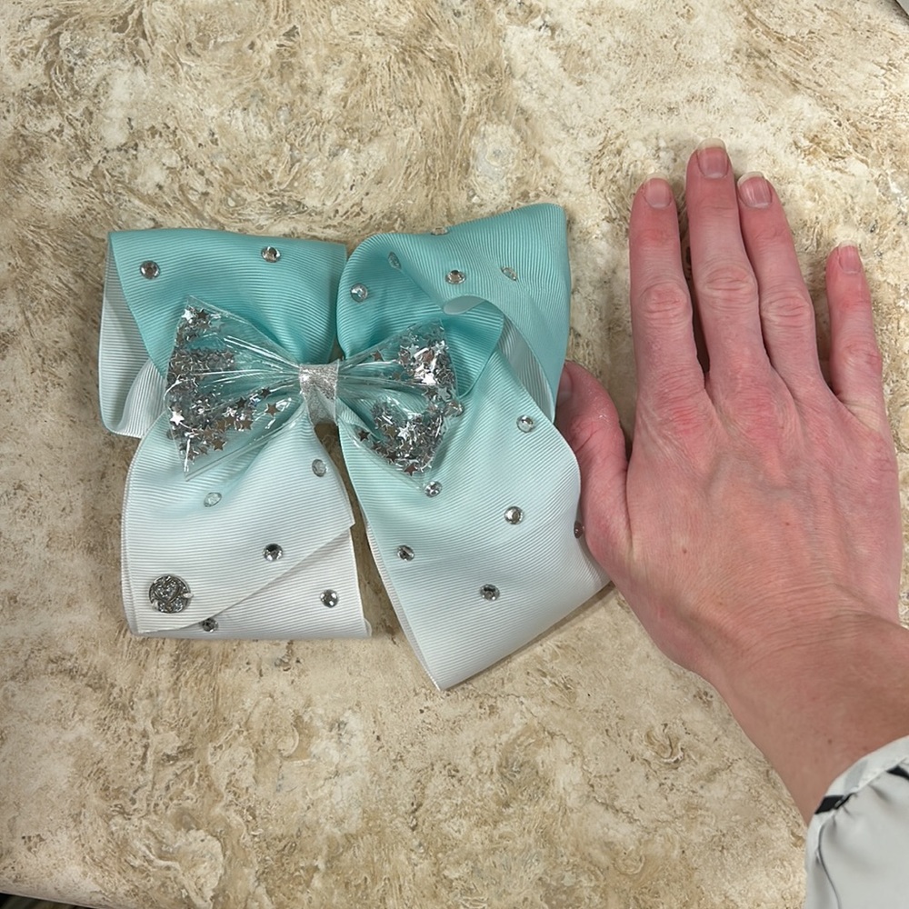 Large Mint Green and White Girls Hair Bow - Picture 3 of 6